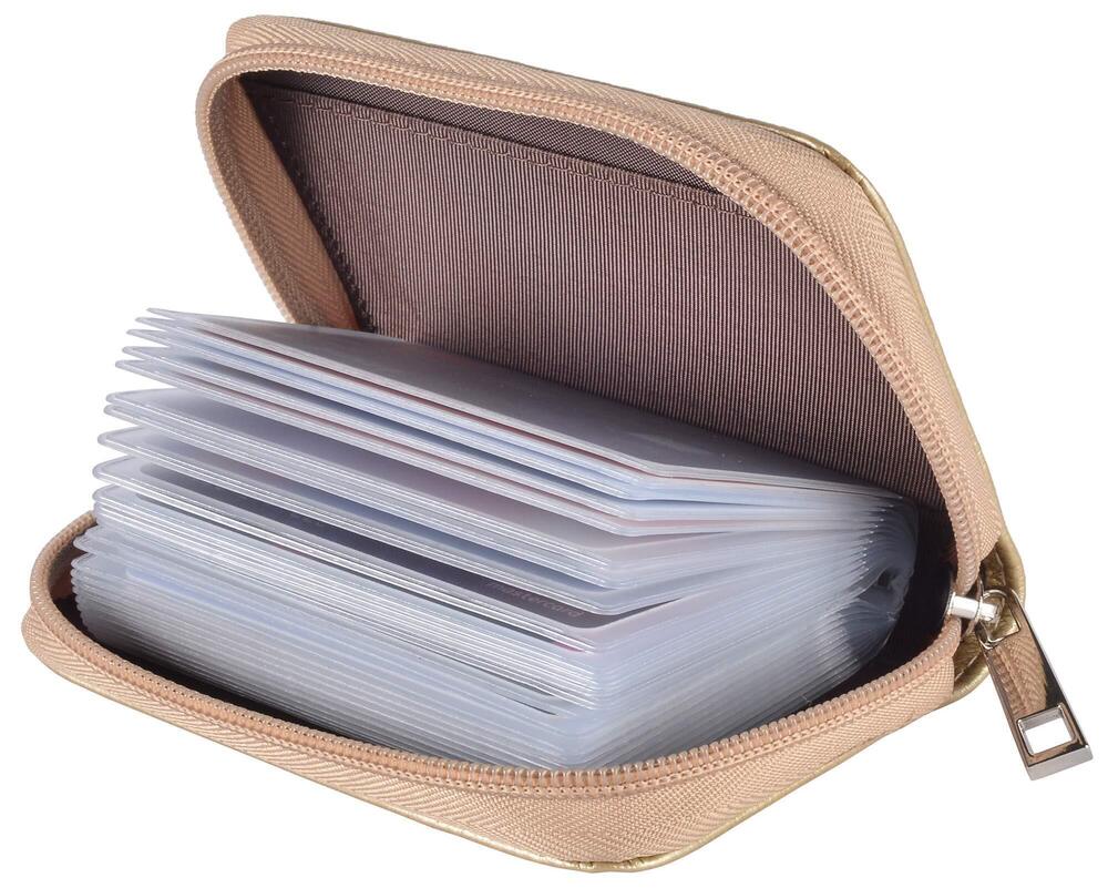 3930 Leather Credit Card Holder Zipper Wallet With 26 Card Slots Gold